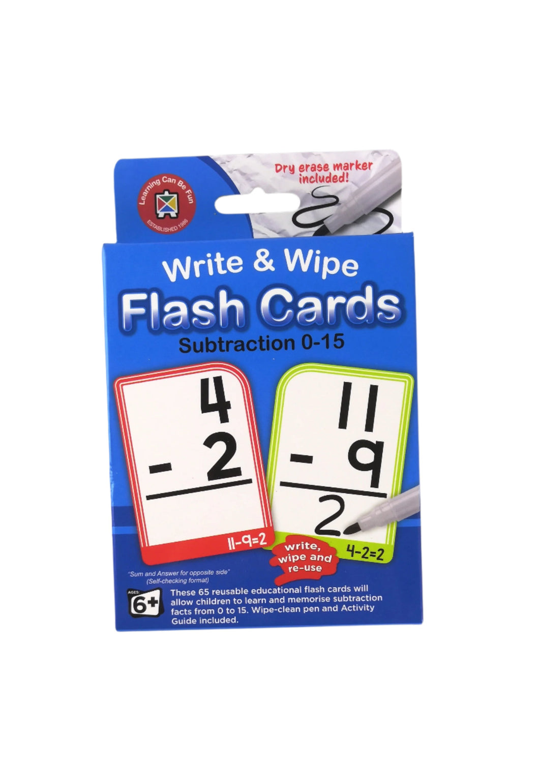 Substraction 0-15 Flash Cards with Dry erase Marker