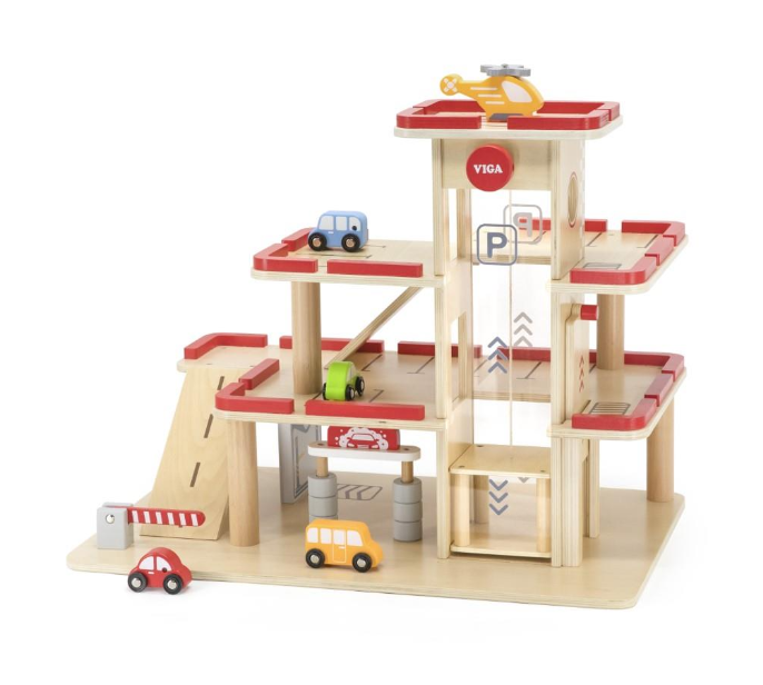 Viga Wooden Multi Level Parking Garage and Gas Station