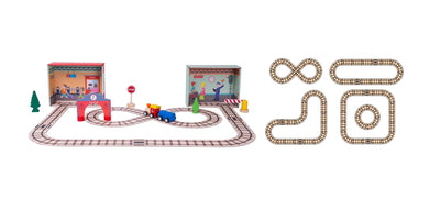 Wooden Train Playset with Paper Puzzle Railway