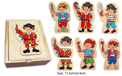 Fun Factory - 18pcs Mix & Match Dress Up Pirate Wooden Puzzle Set