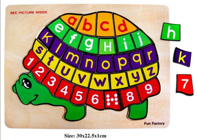 Fun Factory - Raised Wooden Puzzle Alphabet and Numbers -Turtle